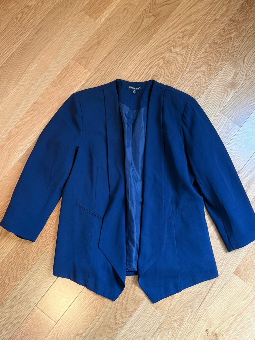 For Cynthia Navy Open-Front Women's Blazer